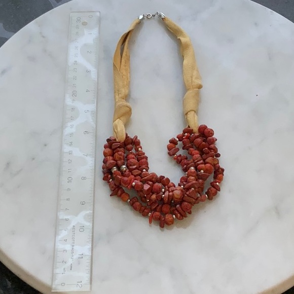Coral, Carnelian, and Suede Vintage Necklace - Picture 4 of 4